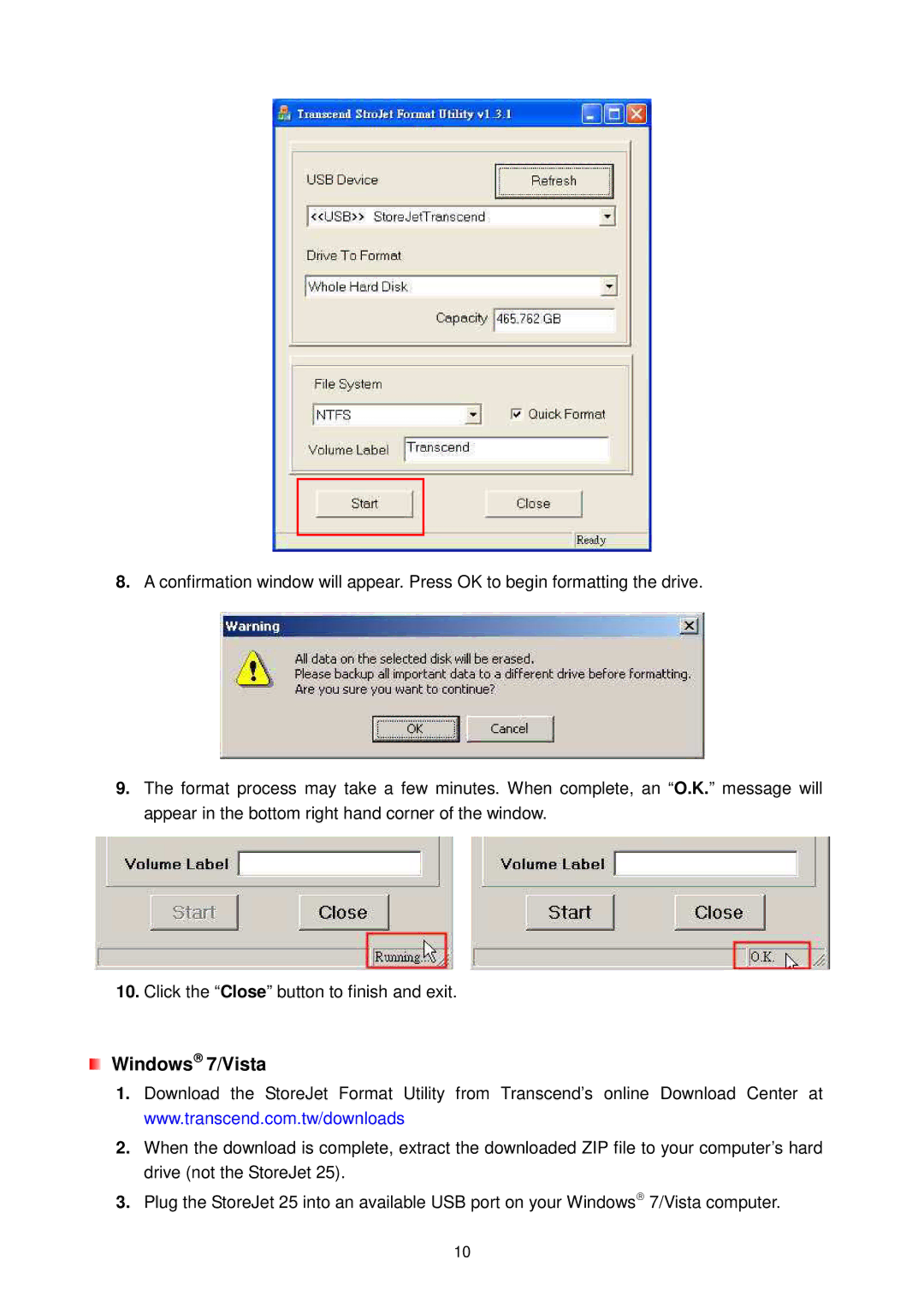 Transcend Information Computer Drive user manual Windows 7/Vista 