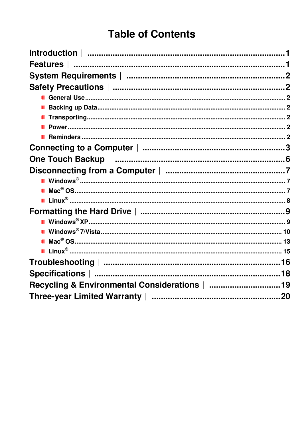 Transcend Information Computer Drive user manual Table of Contents 