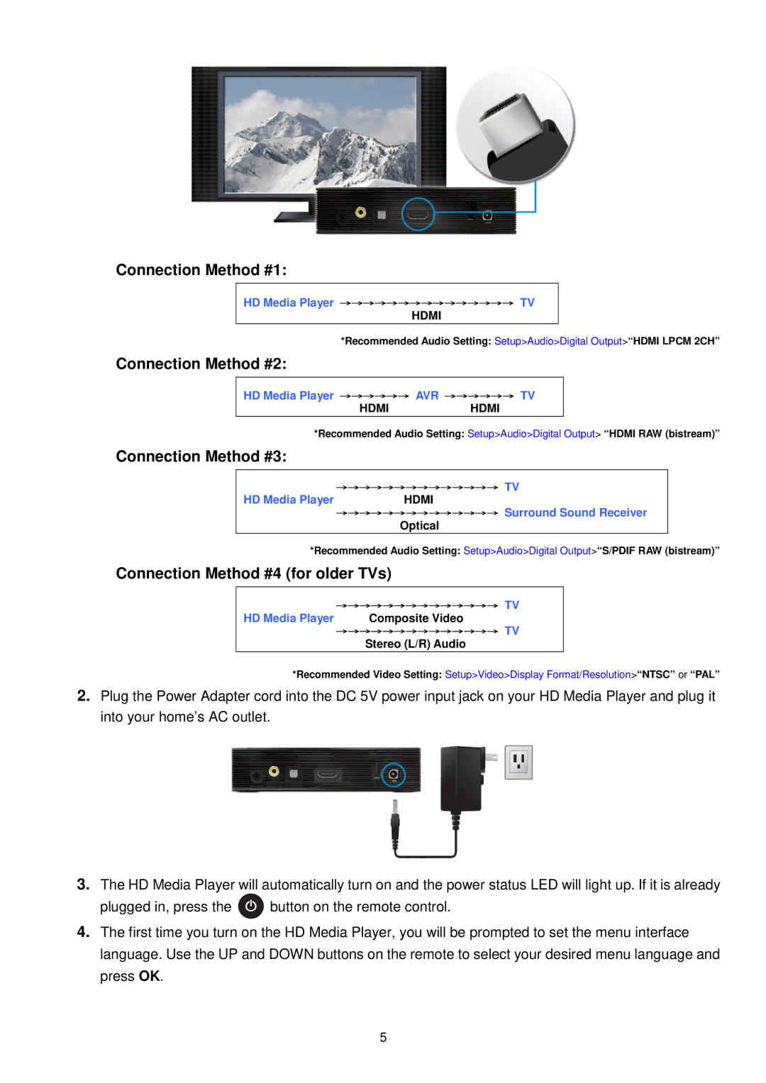 Transcend Information DMP10 user manual Connection Method #1, Connection Method #2, Connection Method #3 