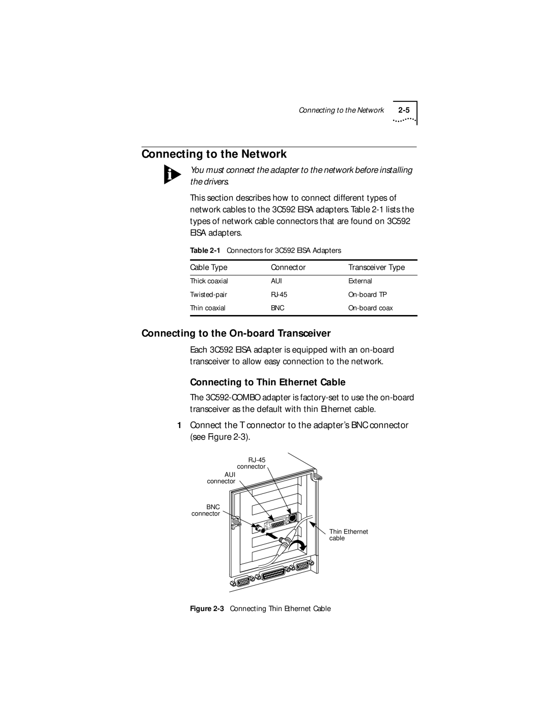 Transcend Information III manual Connecting to the Network, Connecting to the On-board Transceiver 