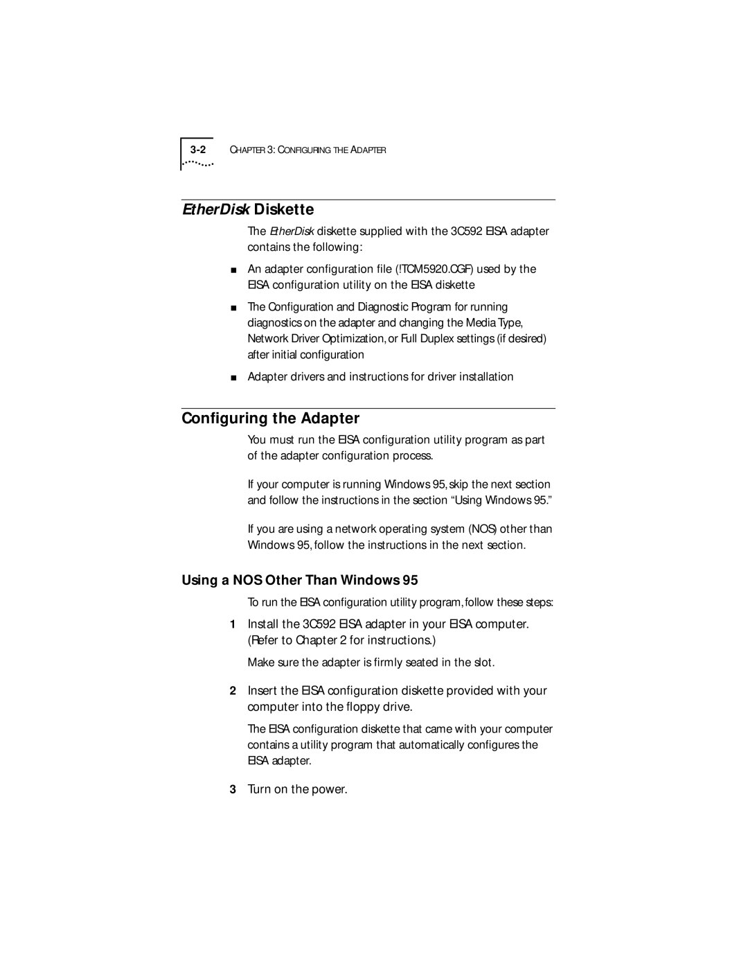 Transcend Information III manual Conﬁguring the Adapter, Using a NOS Other Than Windows 