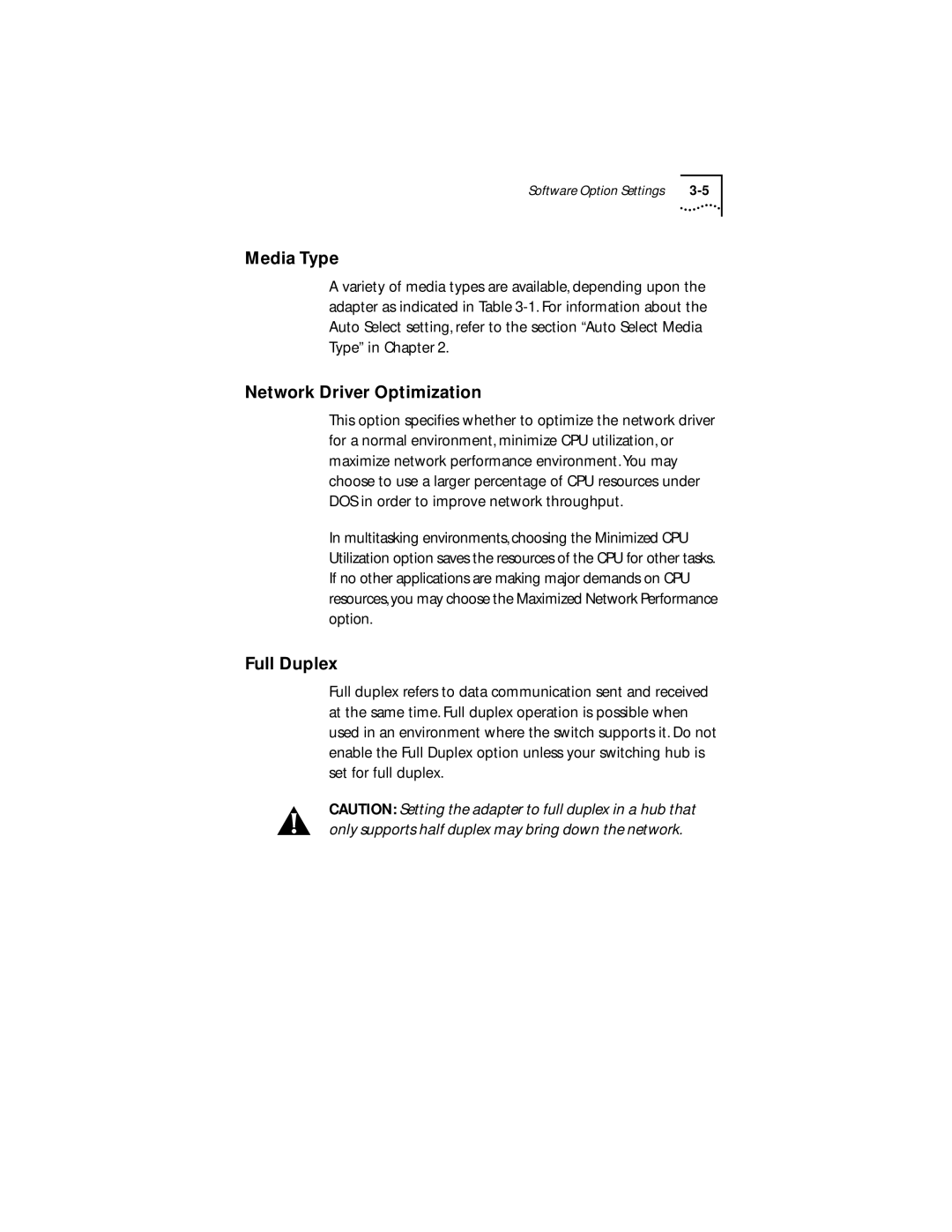 Transcend Information III manual Media Type, Network Driver Optimization, Full Duplex 