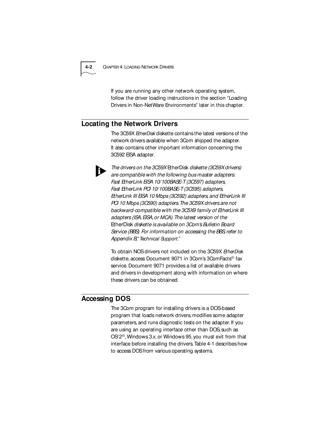 Transcend Information III manual Locating the Network Drivers, Accessing DOS 