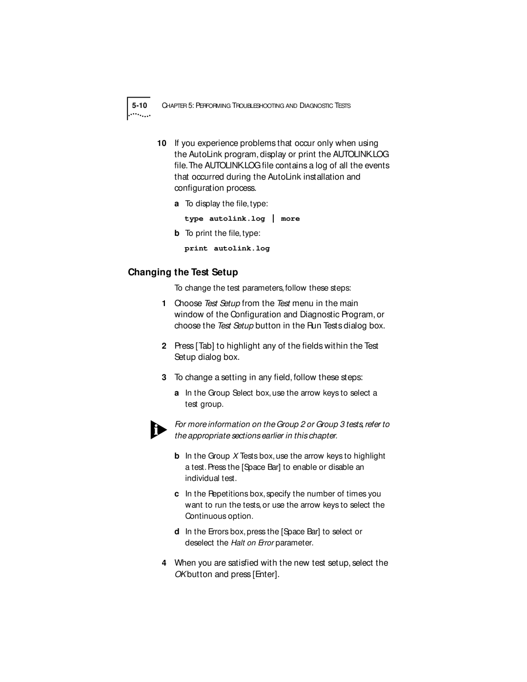 Transcend Information III manual Changing the Test Setup, To change the test parameters, follow these steps 