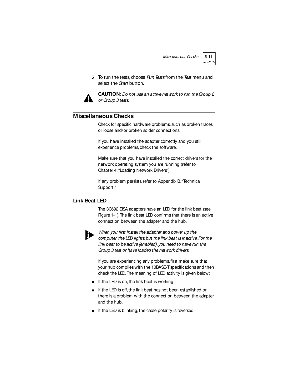 Transcend Information III manual Miscellaneous Checks, Link Beat LED 