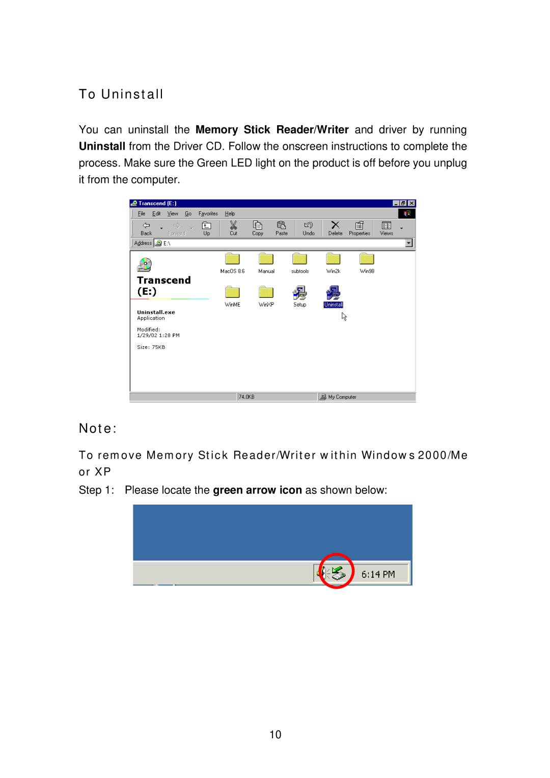 Transcend Information Memory Stick Reader/Writer user manual To Uninstall 