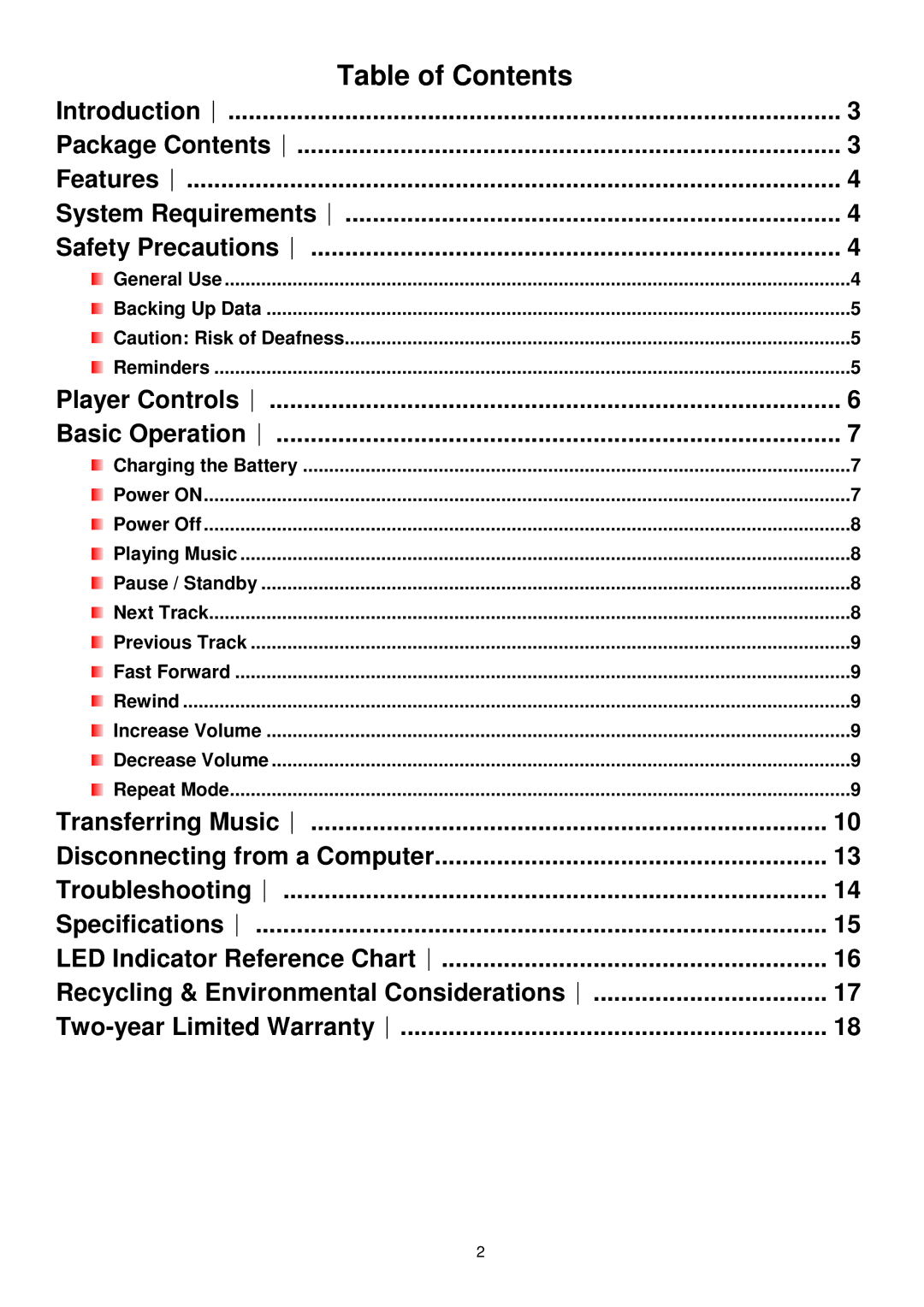 Transcend Information MP300 user manual Table of Contents 