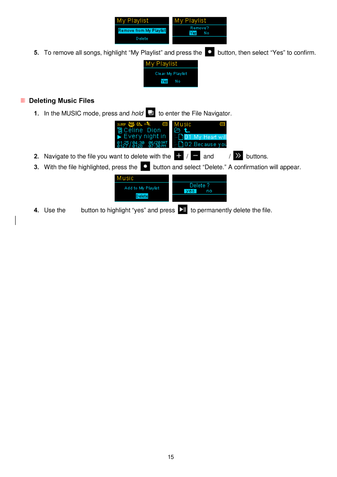 Transcend Information MP320 user manual Deleting Music Files 