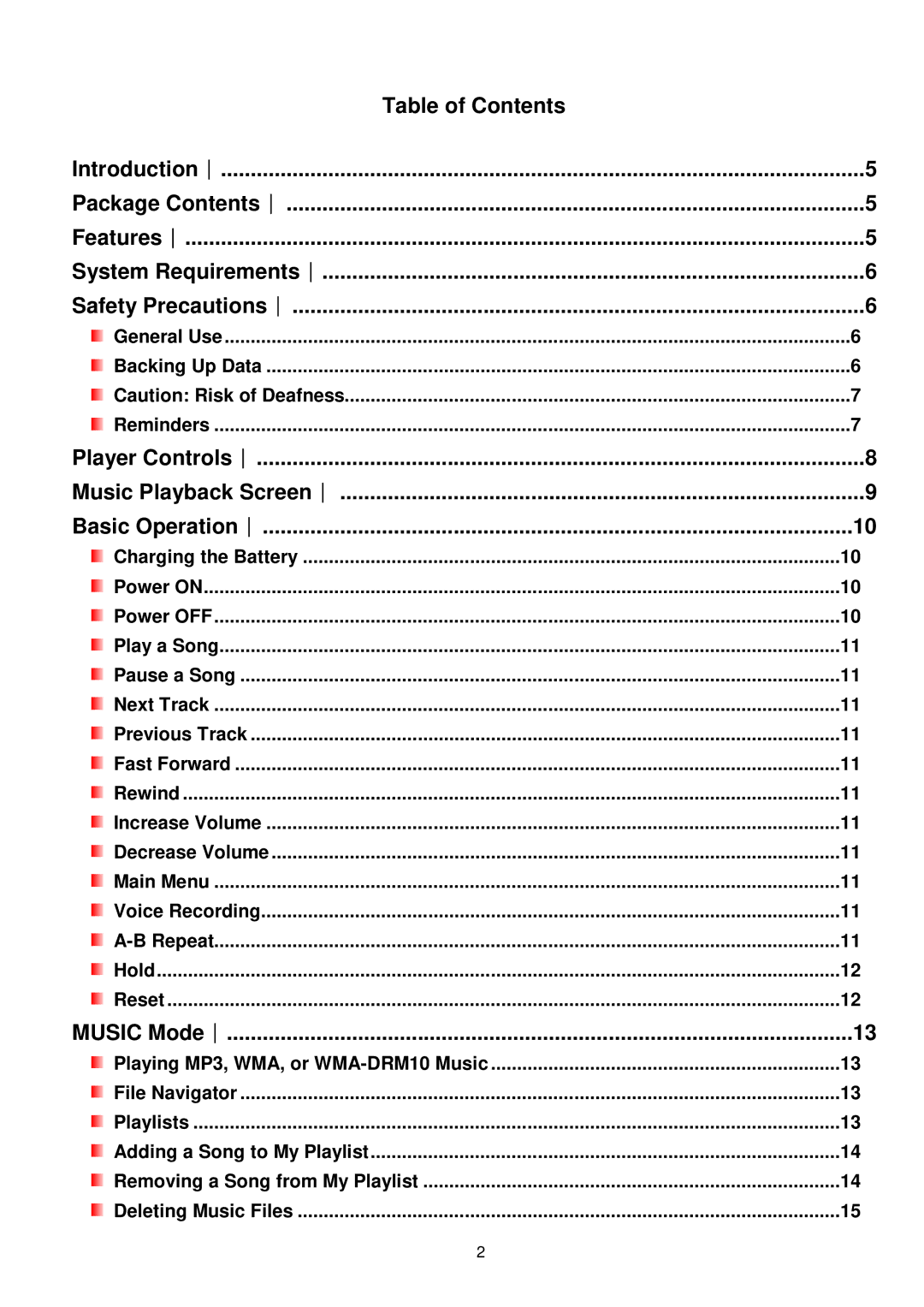 Transcend Information MP320 user manual Table of Contents 