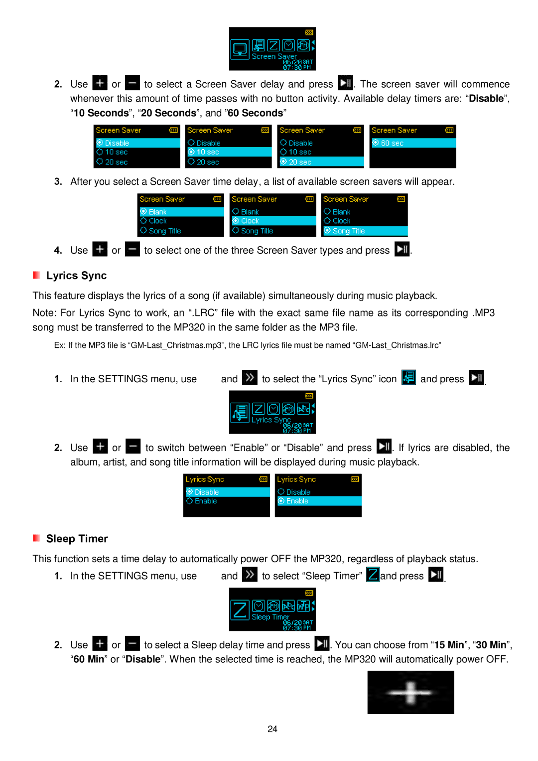 Transcend Information MP320 user manual Seconds, 20 Seconds, and 60 Seconds 