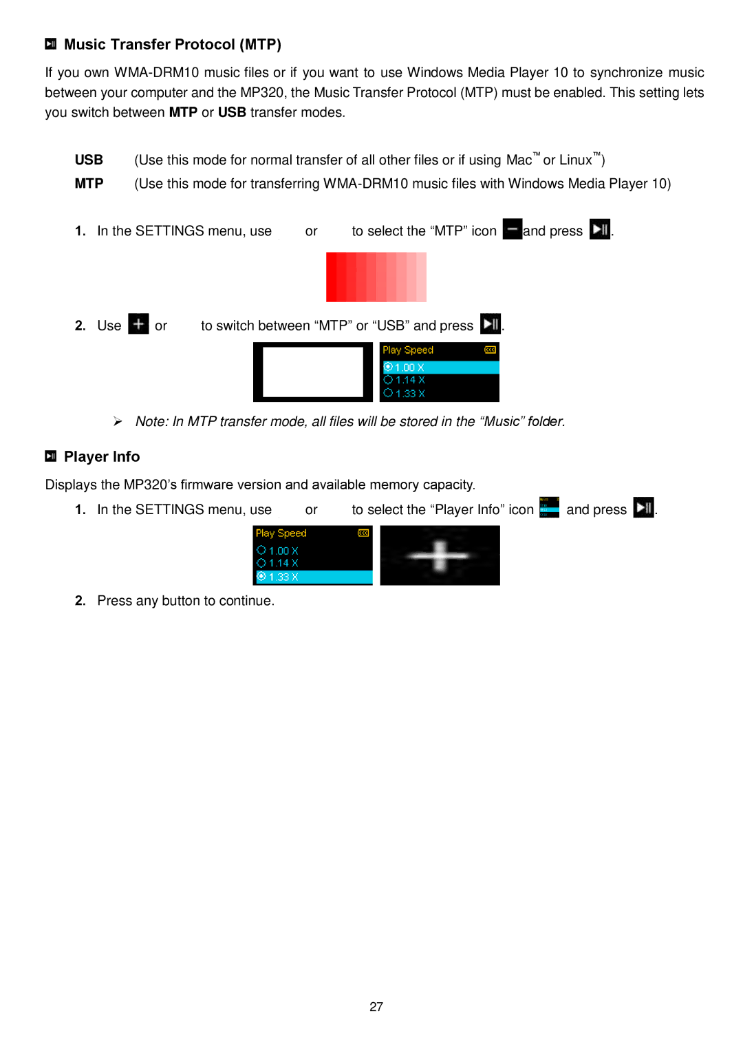 Transcend Information MP320 user manual Music Transfer Protocol MTP 