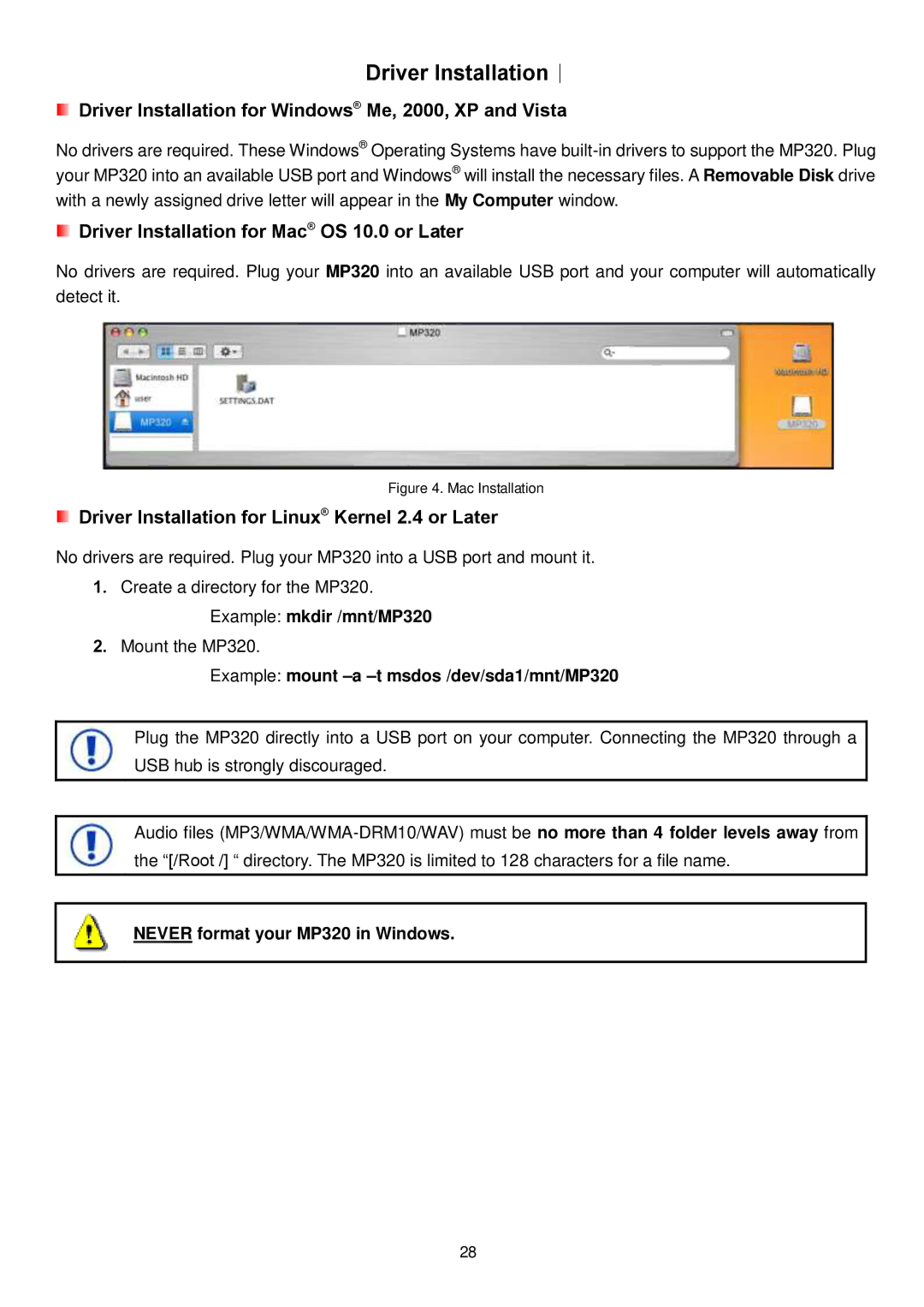 Transcend Information MP320 user manual Driver Installation︱, Driver Installation for Windows Me, 2000, XP and Vista 