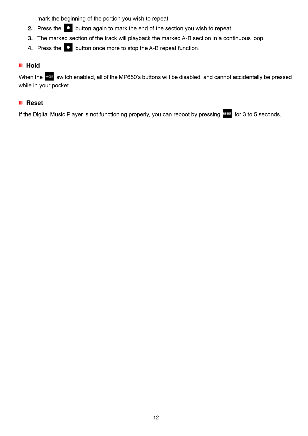 Transcend Information TS4GMP650, TS2GMP650 user manual Hold 