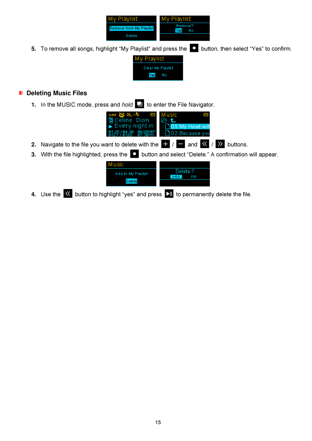 Transcend Information TS4GMP650, TS2GMP650 user manual Deleting Music Files 