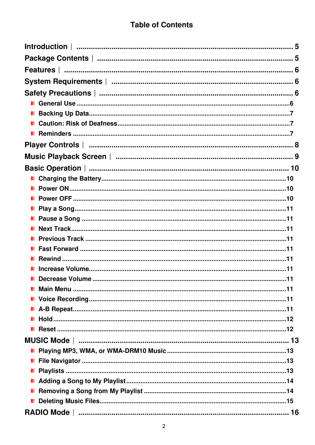 Transcend Information TS2GMP650 Table of Contents Introduction︱, Features︱, Basic Operation︱, Music Mode︱, Radio Mode︱ 