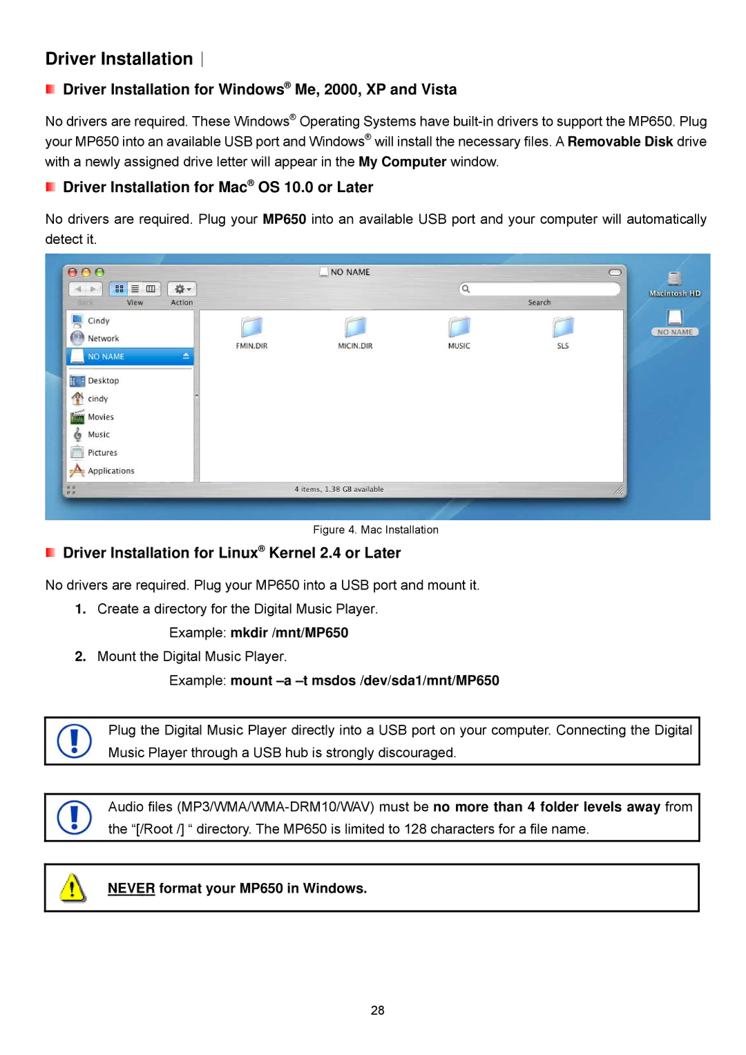 Transcend Information TS4GMP650, TS2GMP650 Driver Installation︱, Driver Installation for Windows Me, 2000, XP and Vista 