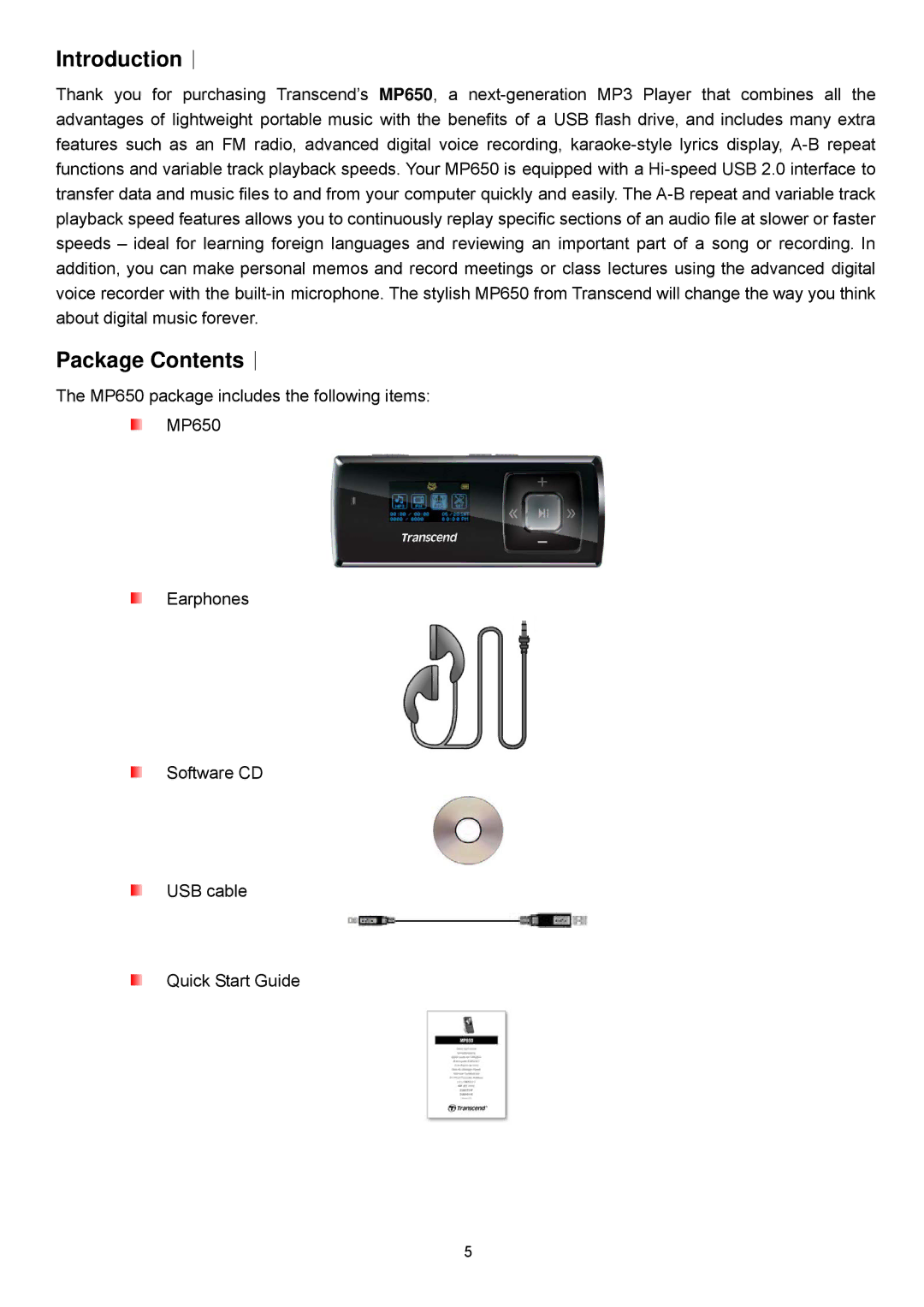 Transcend Information TS2GMP650, TS4GMP650 user manual Introduction︱, Package Contents︱ 