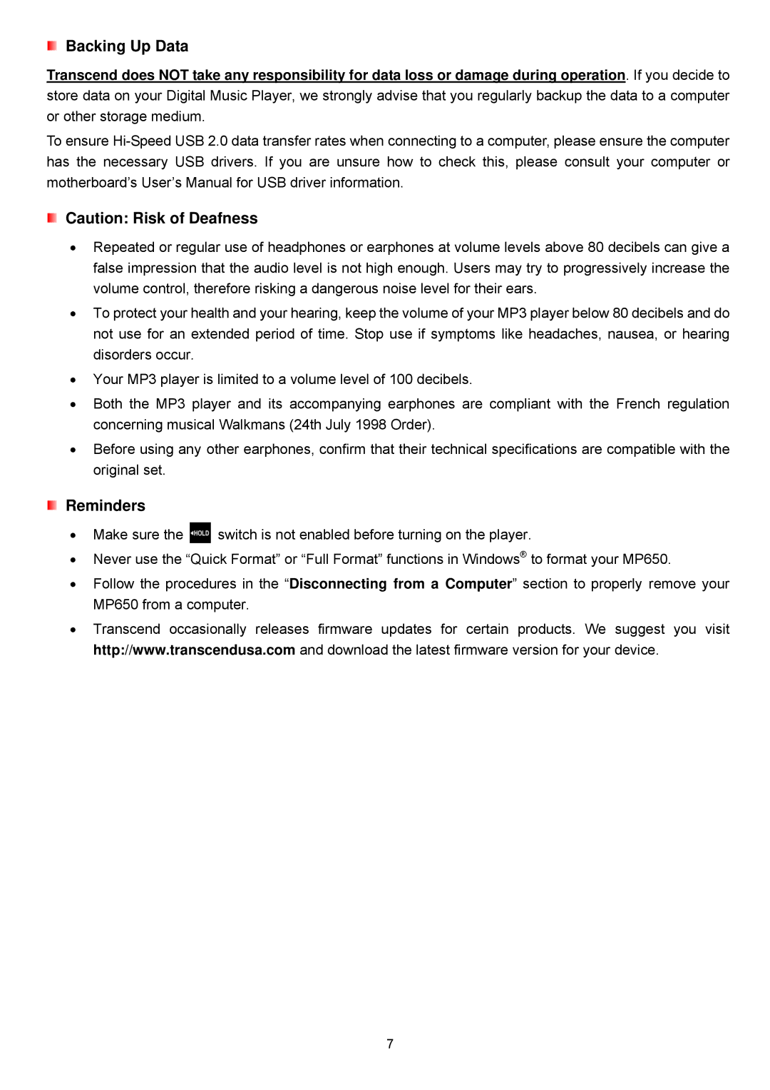 Transcend Information TS4GMP650, TS2GMP650 user manual Backing Up Data 