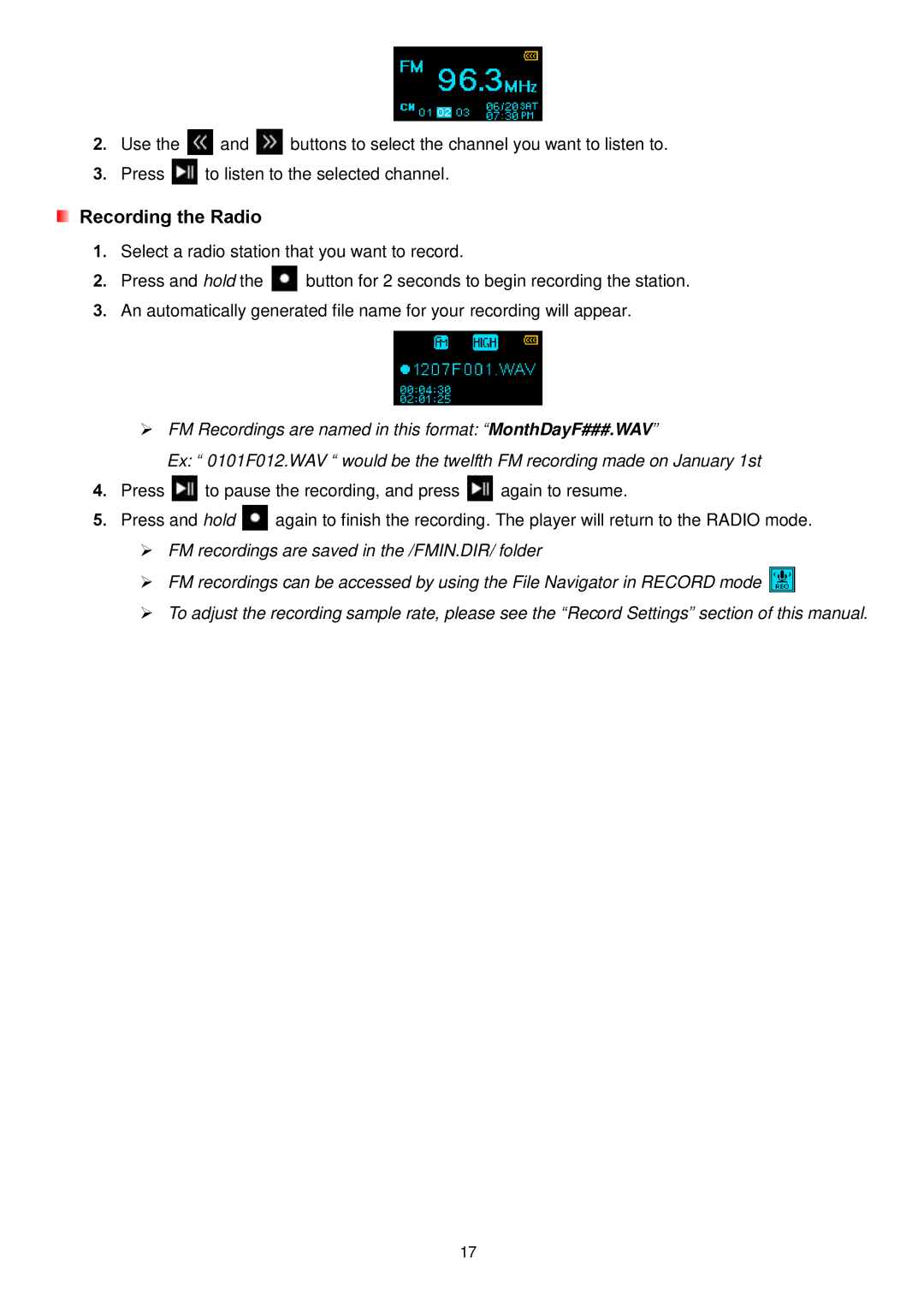 Transcend Information MP650 user manual Recording the Radio 