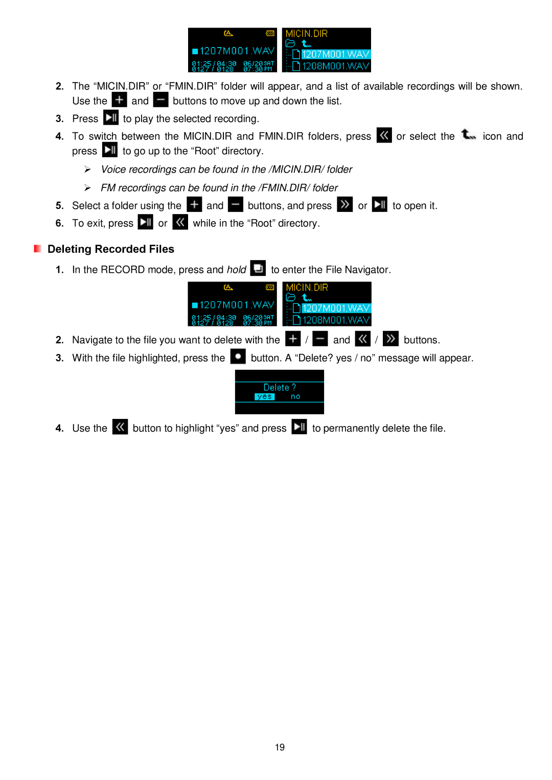 Transcend Information MP650 user manual Deleting Recorded Files 