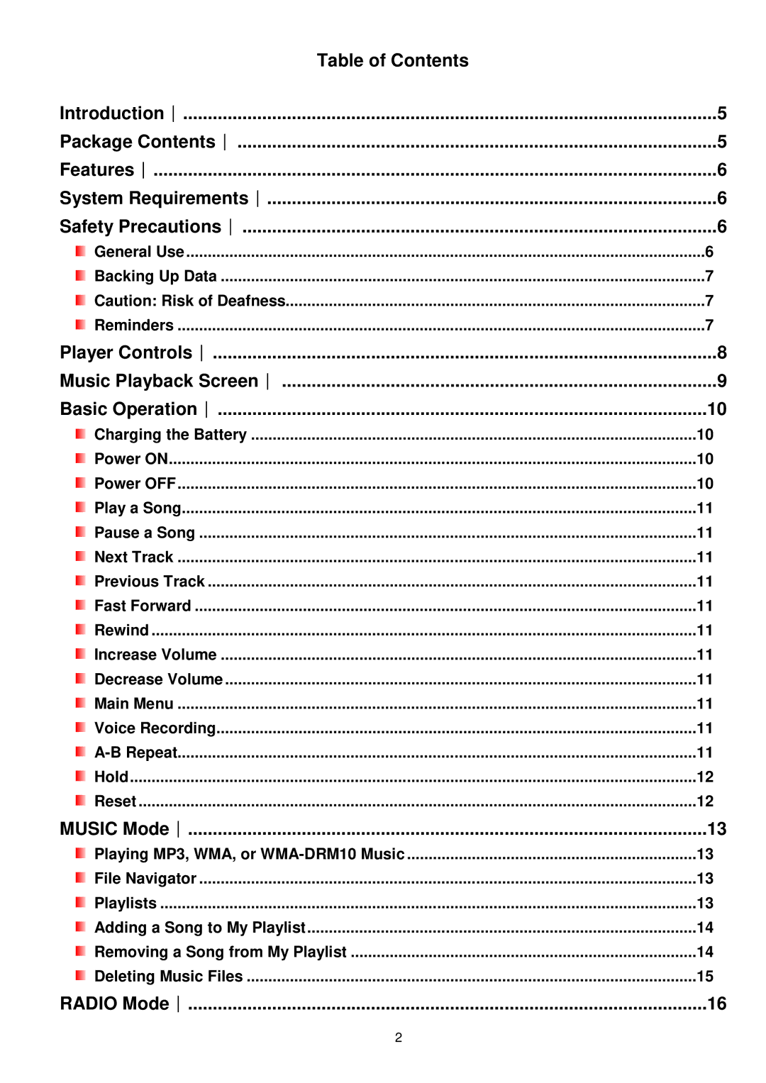 Transcend Information MP650 user manual Table of Contents 