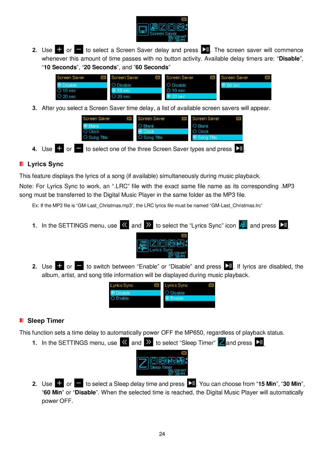 Transcend Information MP650 user manual Seconds, 20 Seconds, and 60 Seconds 