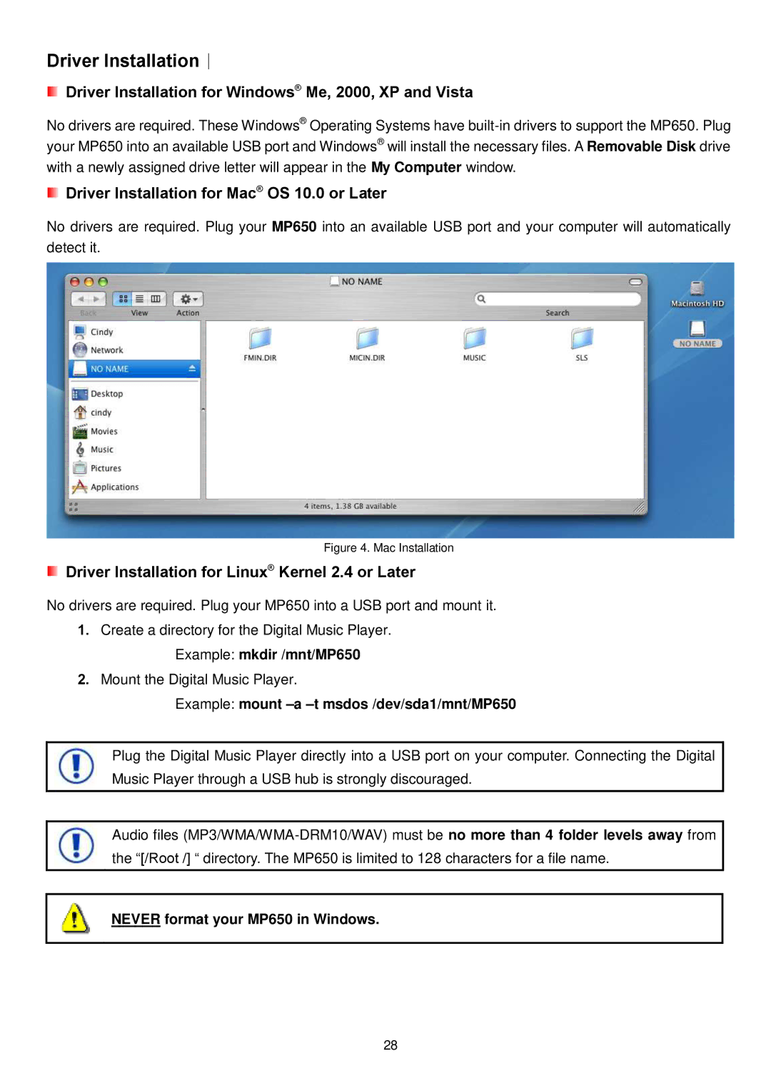 Transcend Information MP650 user manual Driver Installation︱, Driver Installation for Windows Me, 2000, XP and Vista 