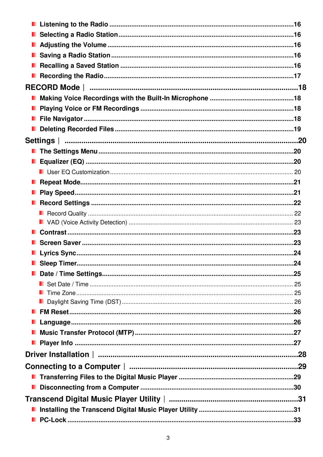 Transcend Information MP650 user manual Settings Menu Equalizer EQ, Repeat Mode Play Speed Record Settings 