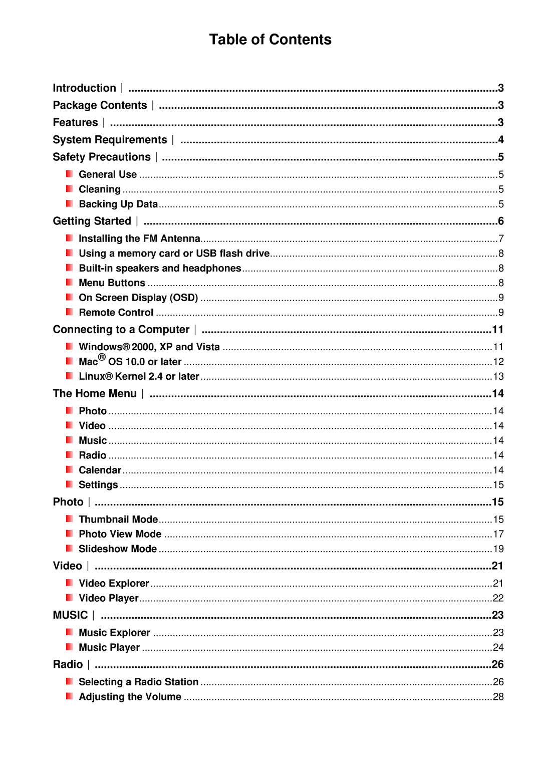 Transcend Information PF810 user manual Table of Contents 