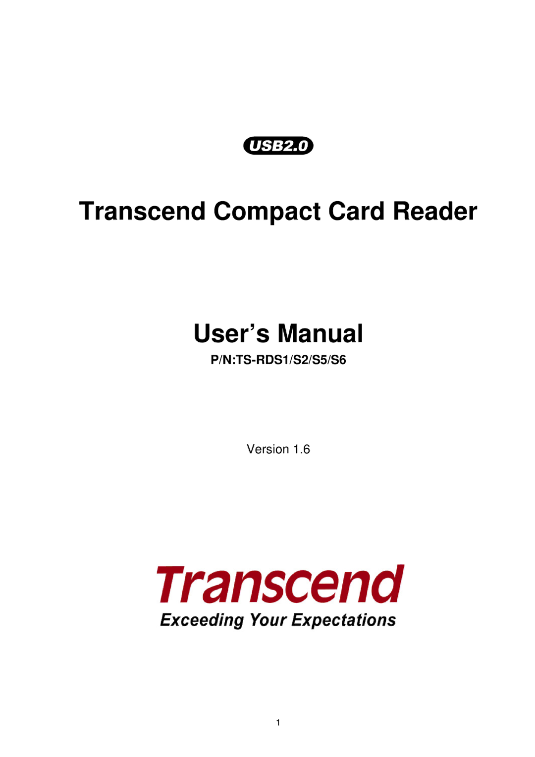 Transcend Information manual TranscendCompactCardReader User’sManual, NTS-RDS1/S2/S5/S6 