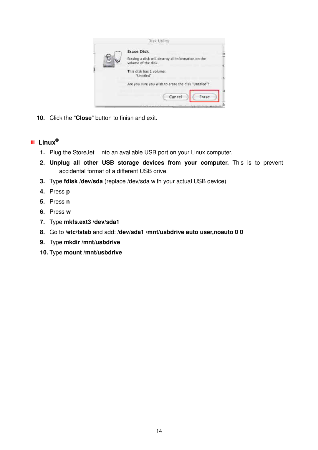 Transcend Information StoreJet 25 (Version 1.3) user manual Linux 