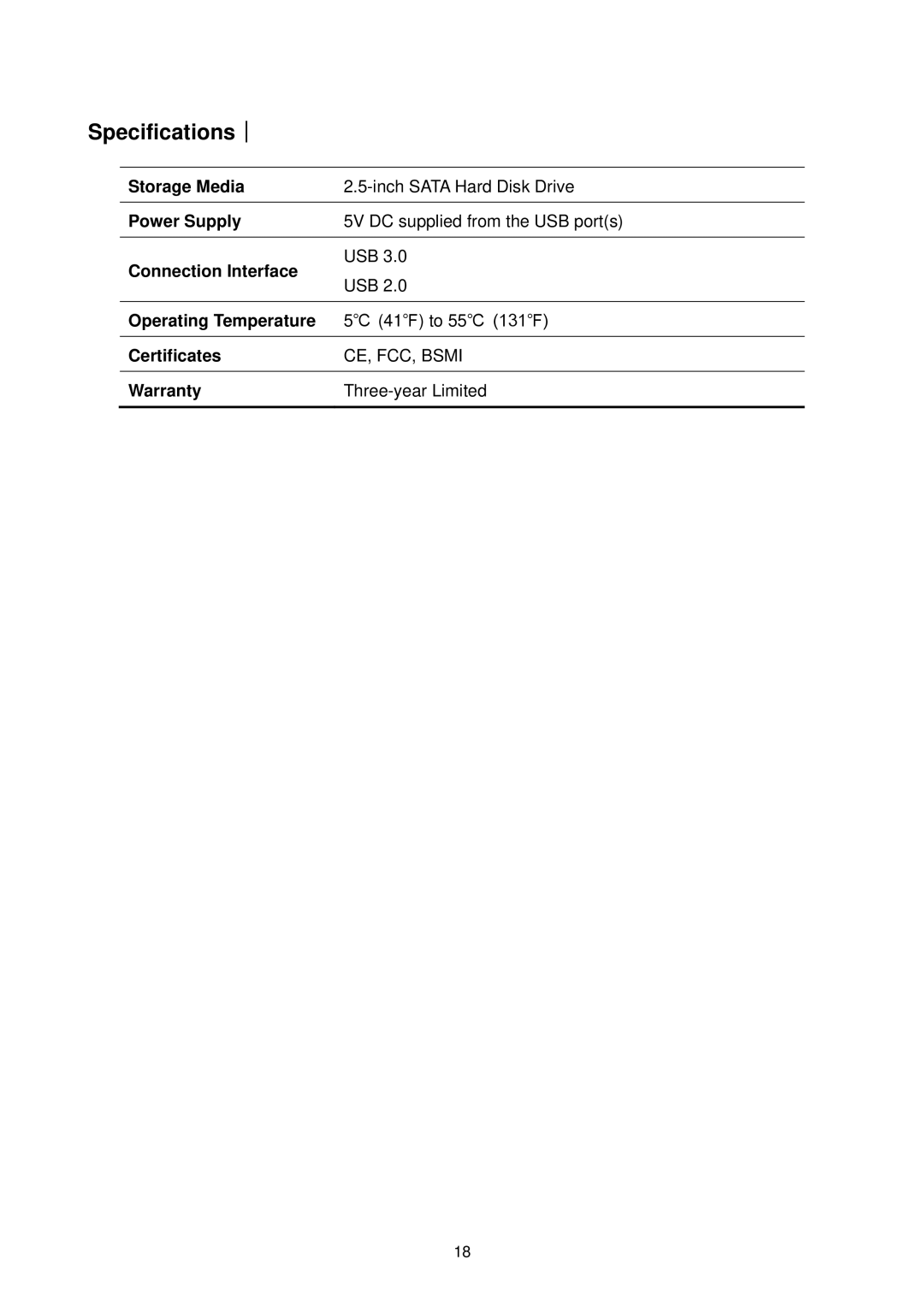 Transcend Information StoreJet 25 (Version 1.3) user manual Specifications︱ 