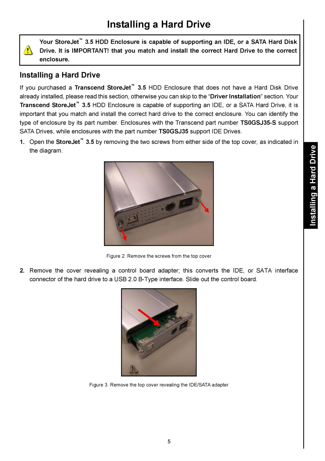 Transcend Information StoreJetTM 3.5 user manual Installing a Hard Drive 