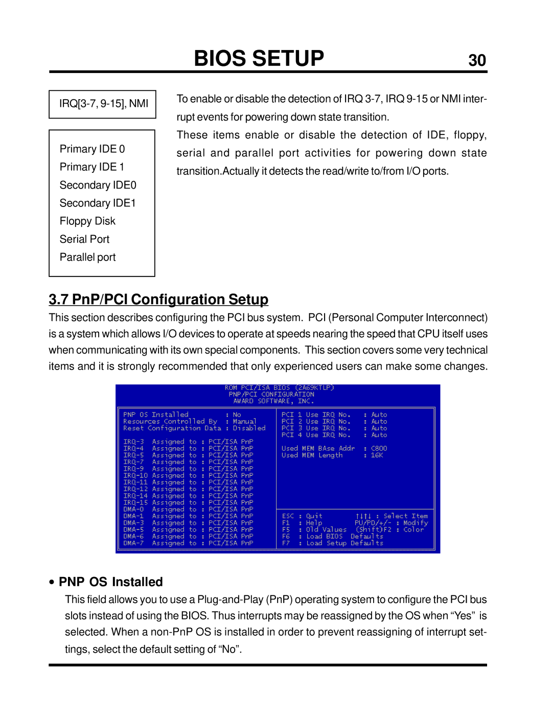 Transcend Information TS-ABX31 user manual PnP/PCI Configuration Setup, PNP OS Installed 