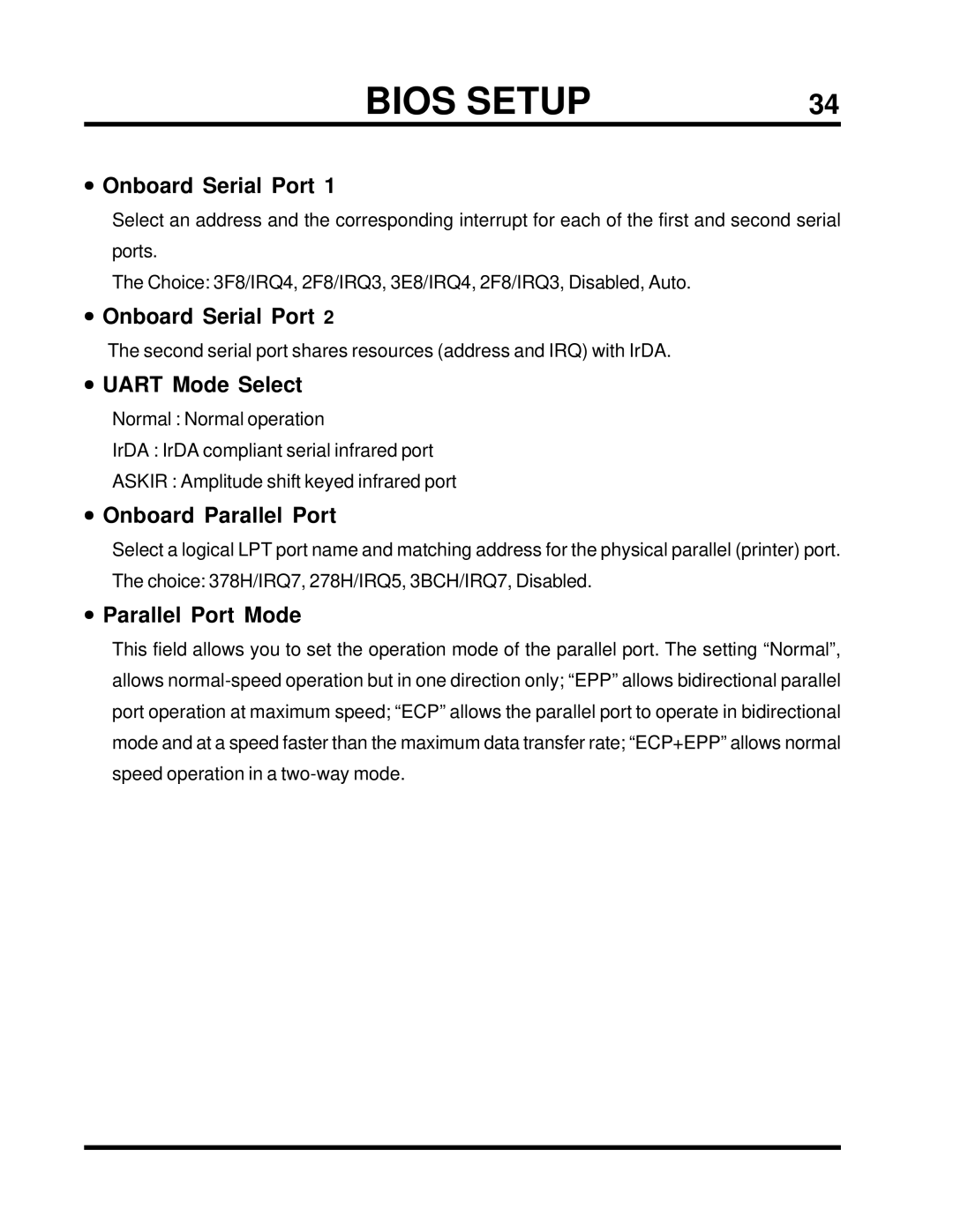 Transcend Information TS-ABX31 user manual Onboard Serial Port, Uart Mode Select, Onboard Parallel Port, Parallel Port Mode 