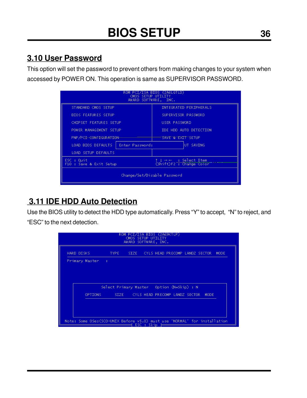 Transcend Information TS-ABX31 user manual User Password, IDE HDD Auto Detection 