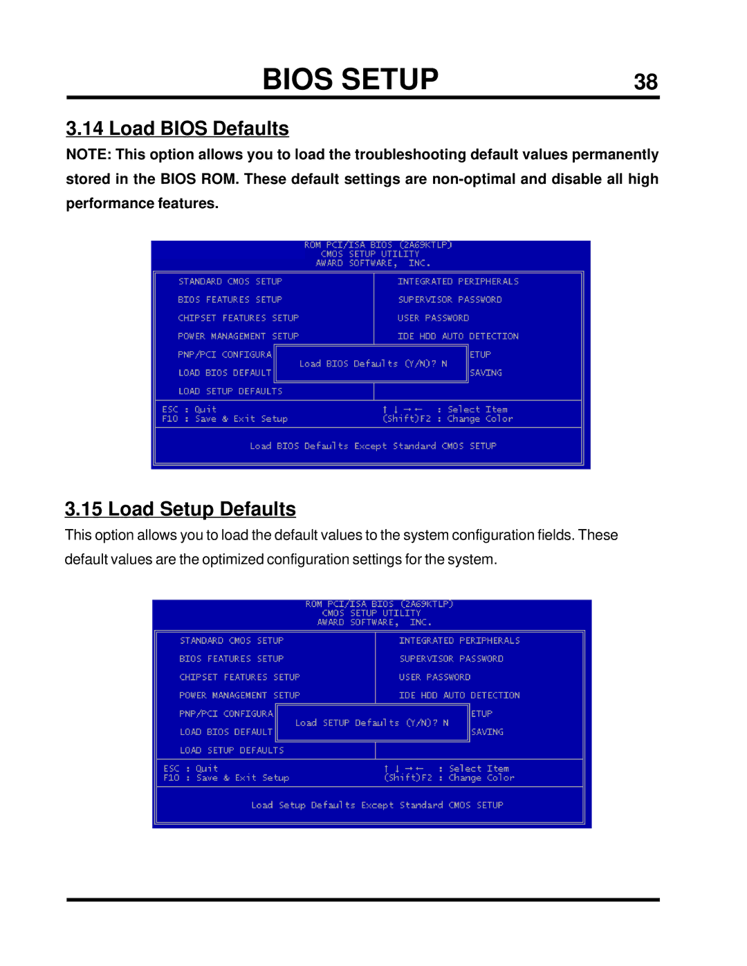 Transcend Information TS-ABX31 user manual Load Bios Defaults Load Setup Defaults 