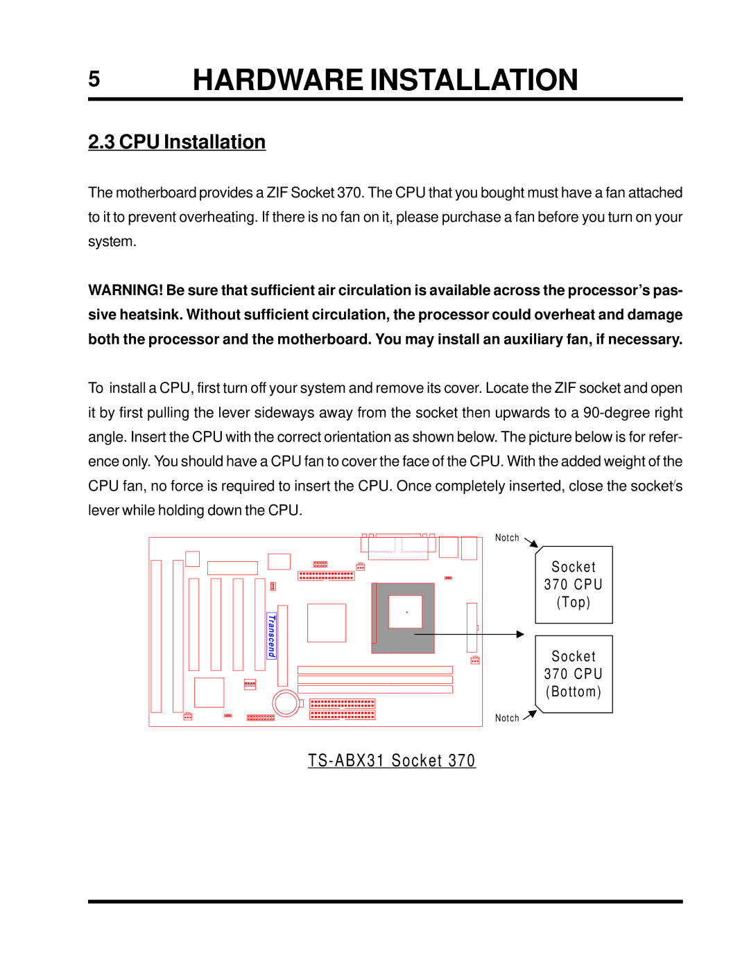 Transcend Information TS-ABX31 user manual CPU Installation 