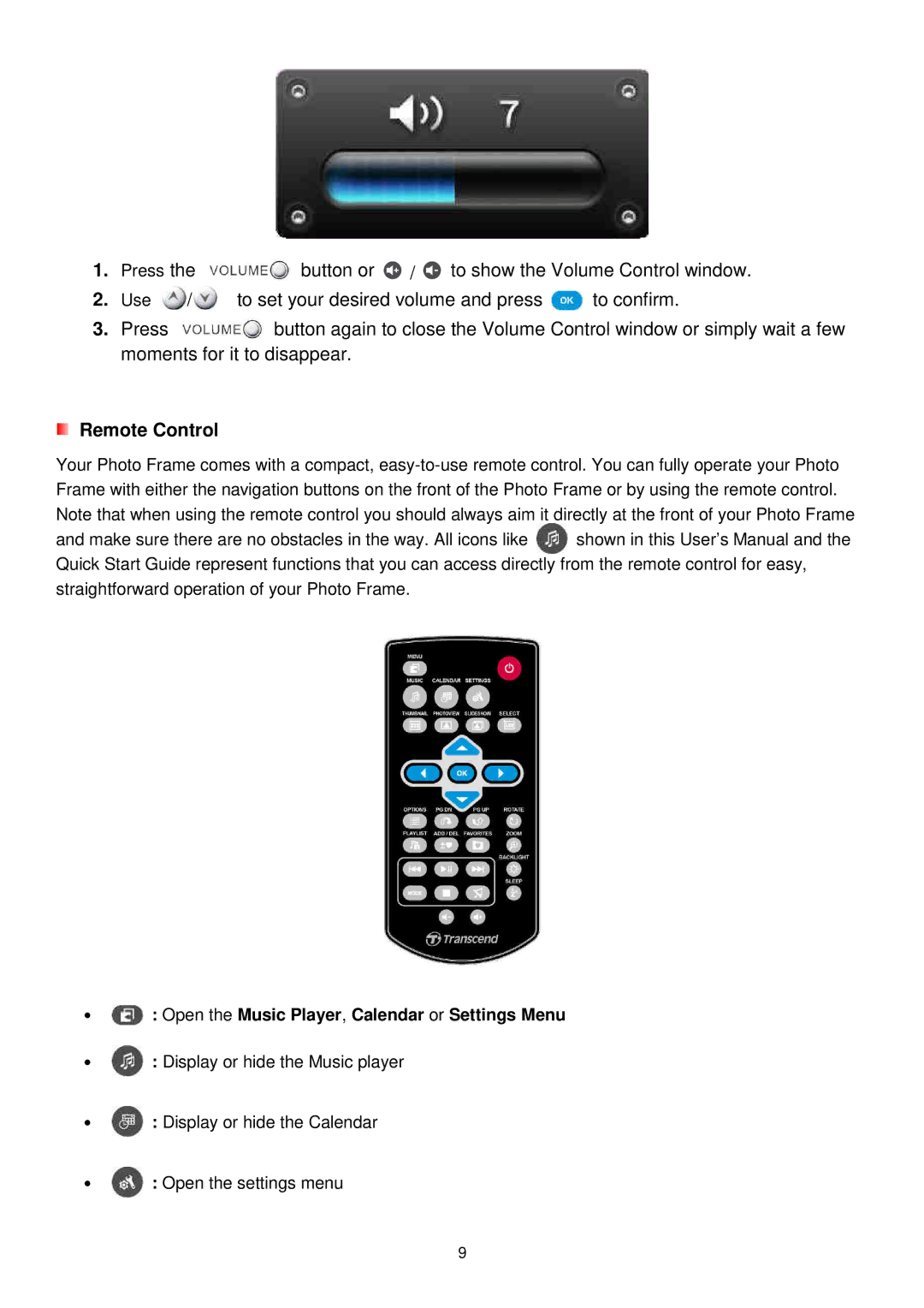 Transcend Information TS-PF700B-J, TS-PF700W-J user manual Use, Remote Control 