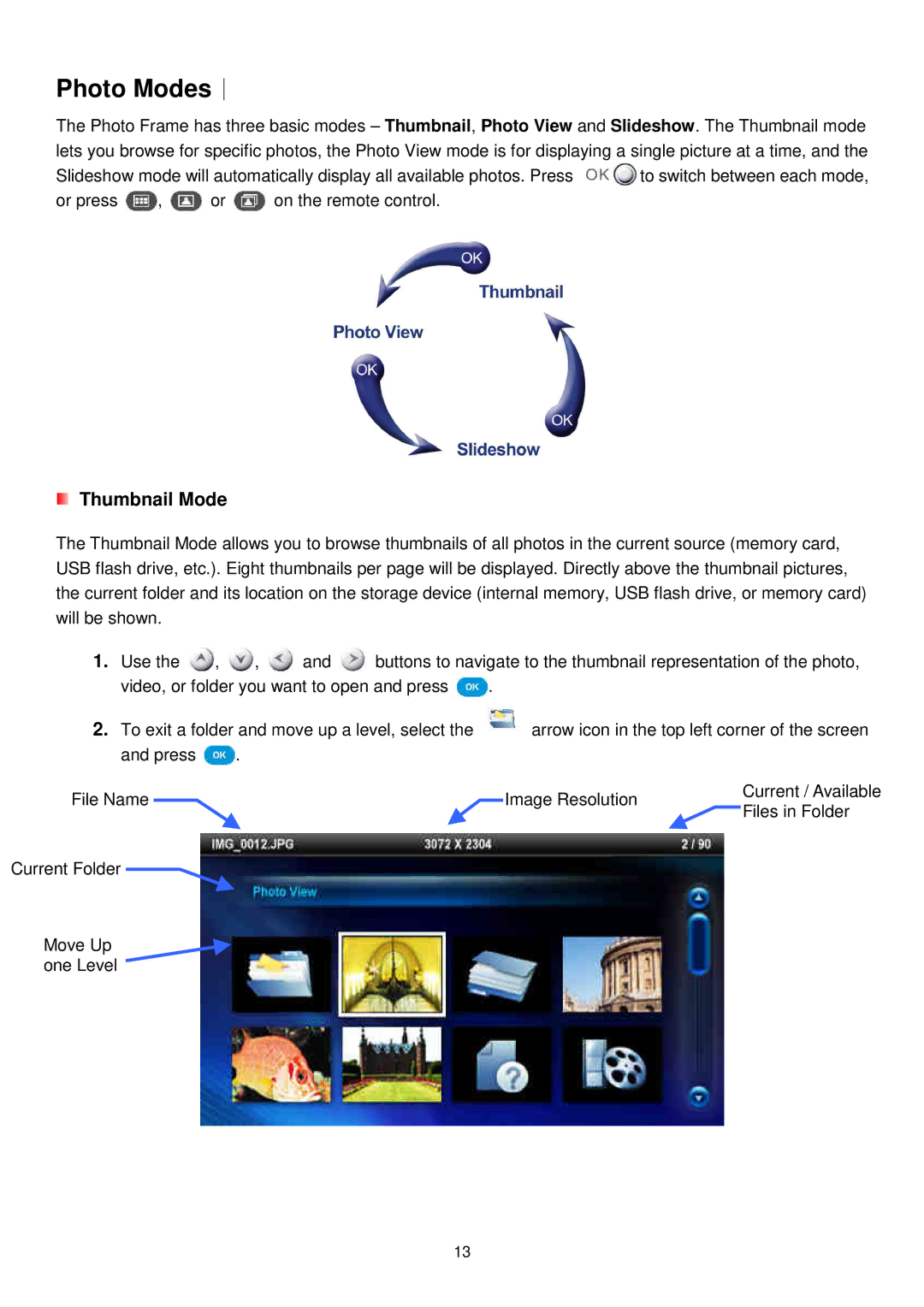 Transcend Information TS-PF700B-J, TS-PF700W-J user manual Photo Modes︱, Thumbnail Mode 