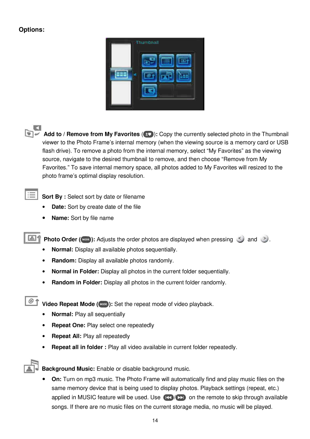 Transcend Information TS-PF700W-J, TS-PF700B-J user manual Options 