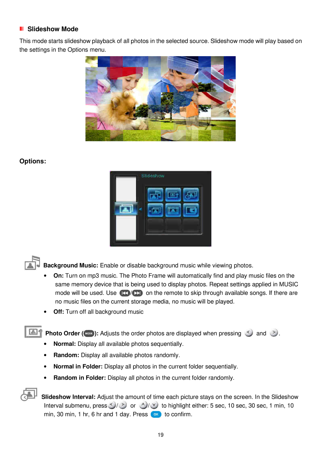 Transcend Information TS-PF700B-J, TS-PF700W-J user manual Slideshow Mode 