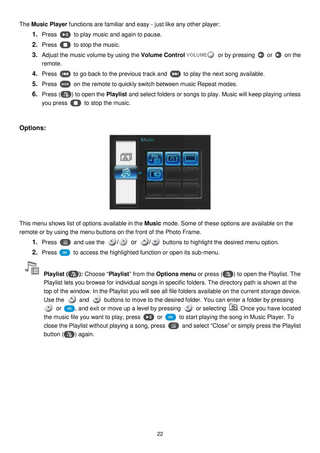 Transcend Information TS-PF700W-J, TS-PF700B-J user manual Music Player 