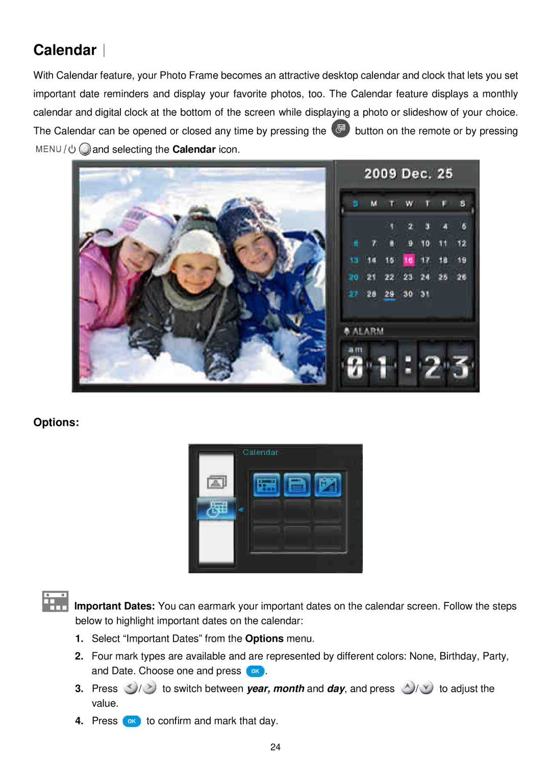 Transcend Information TS-PF700B-J, TS-PF700W-J user manual Calendar︱ 