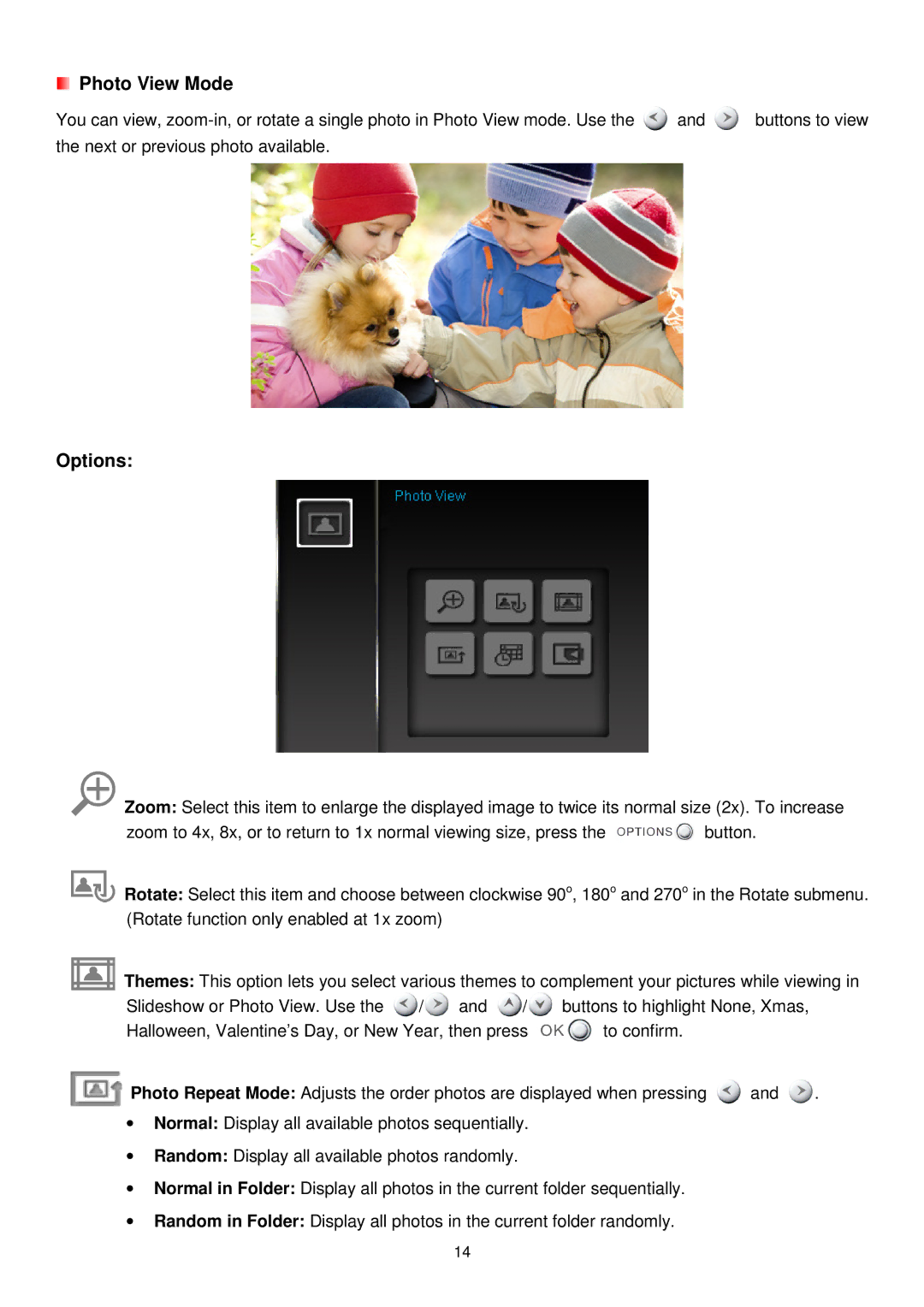 Transcend Information TS-PF705W, TS-PF705B user manual Photo View Mode 