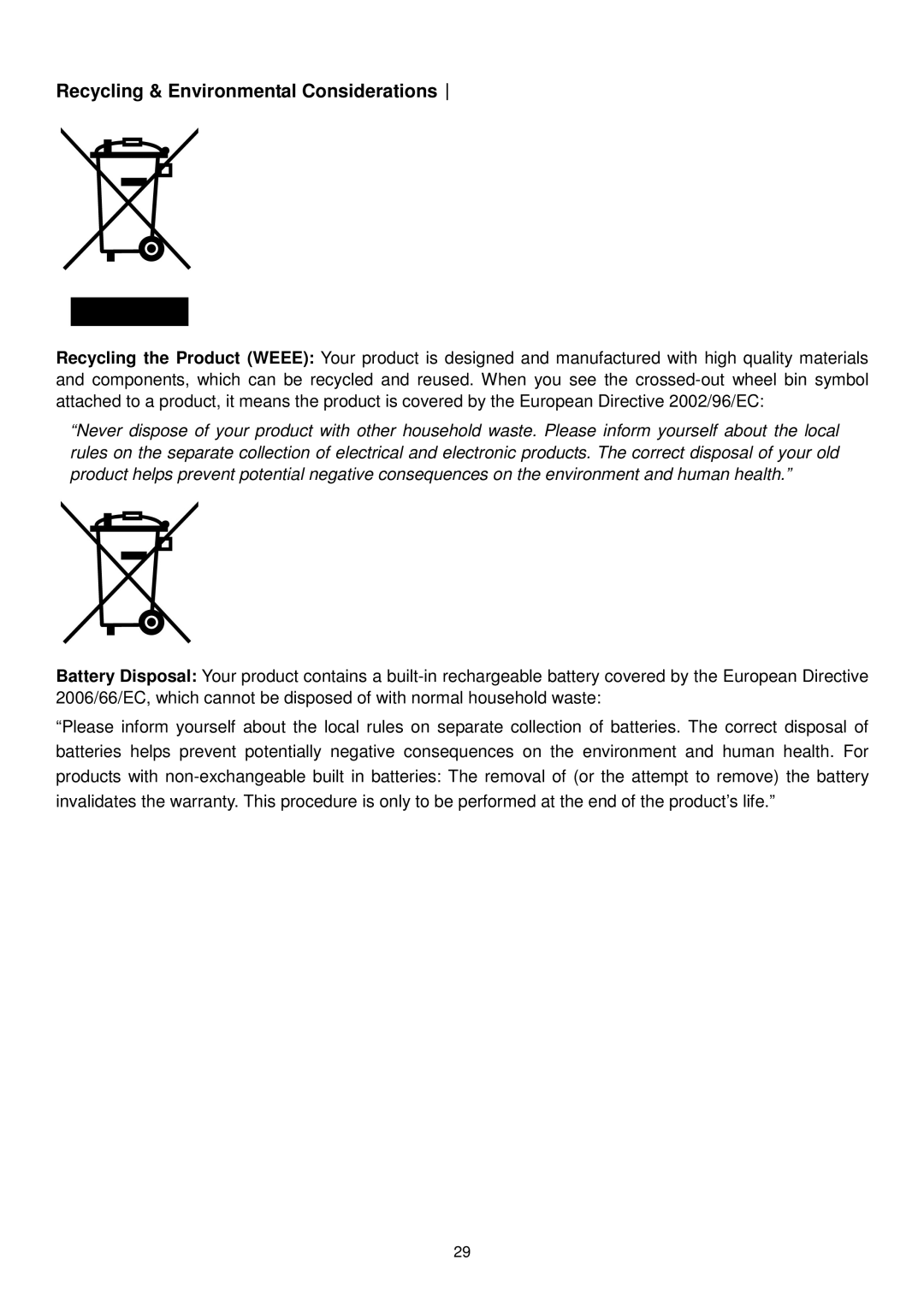 Transcend Information TS-PF705W, TS-PF705B user manual Recycling & Environmental Considerations︱ 