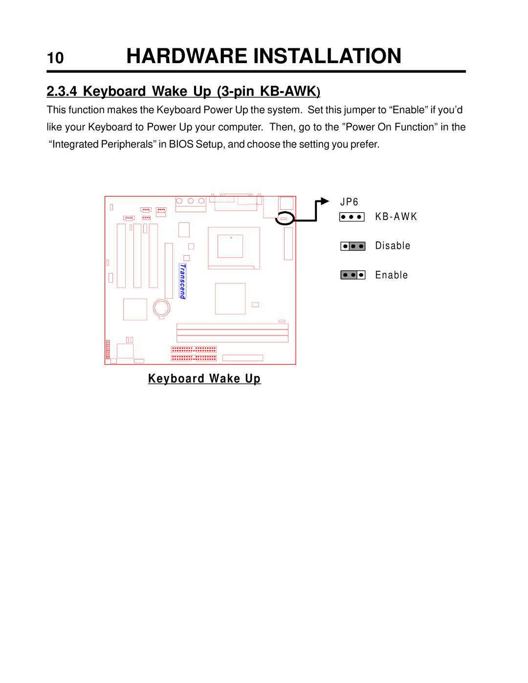 Transcend Information TS-USL3/N, TS-USP3/N user manual Keyboard Wake Up 3-pin KB-AWK 