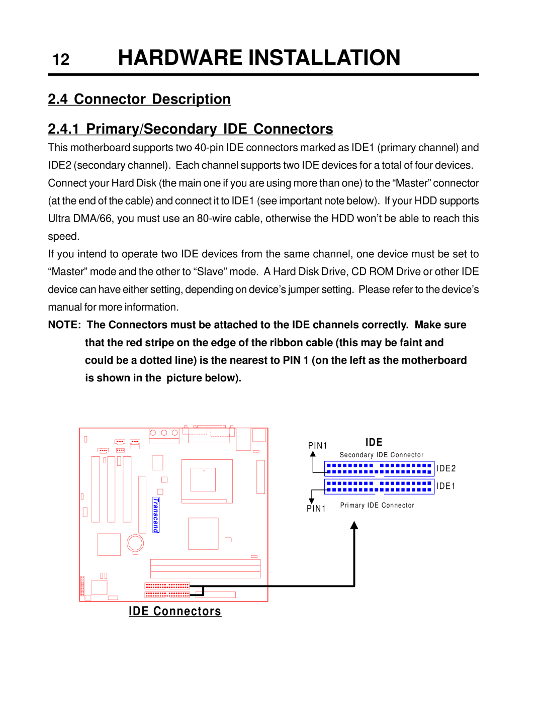 Transcend Information TS-USP3/N, TS-USL3/N user manual Connector Description Primary/Secondary IDE Connectors 