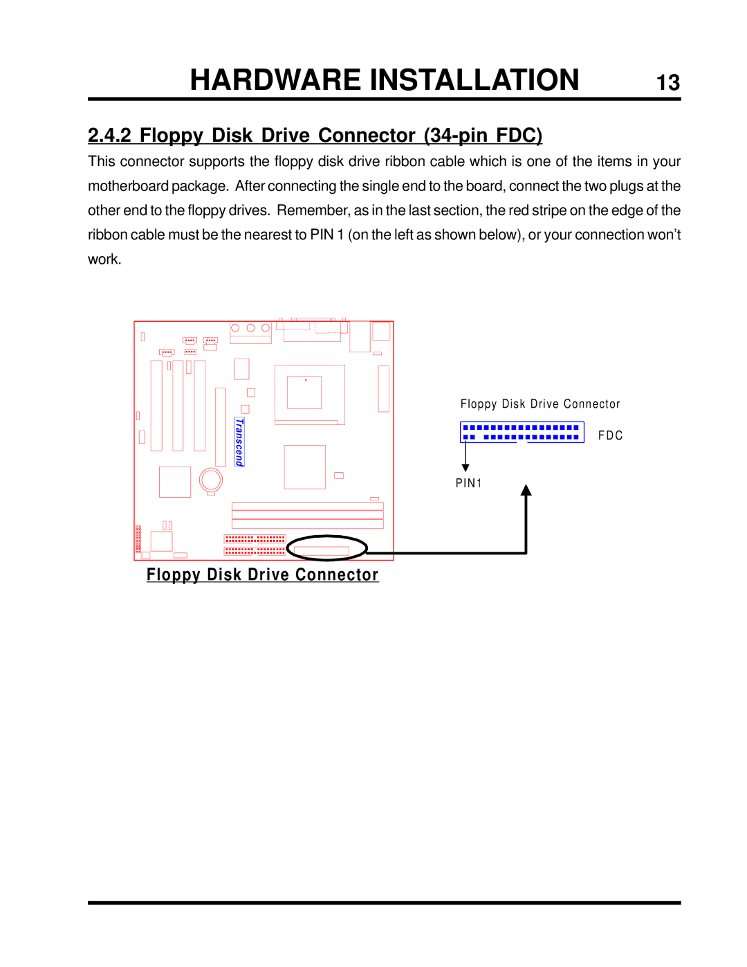 Transcend Information TS-USP3/N, TS-USL3/N user manual Floppy Disk Drive Connector 34-pin FDC 