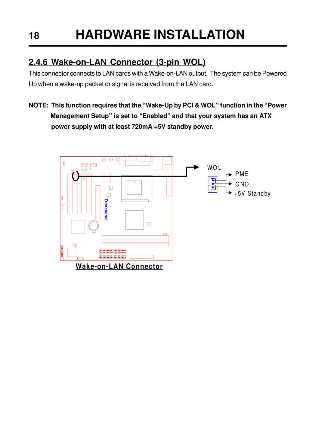 Transcend Information TS-USL3/N, TS-USP3/N user manual Wake-on-LAN Connector 3-pin WOL 